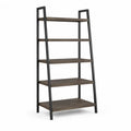 Libreria a scala 5 ripiani 80 x 40 x 180 cm in MDF effetto rovere scuro e acciaio nero rettangolare
