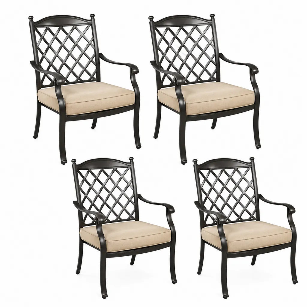 Set 4 poltrone da giardino con braccioli in alluminio nero ecru 67 x 65 x 95 cm