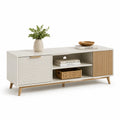 Mobile TV con ante scorrevoli in MDF 140 x 40 x 55 cm bianco e legno naturale