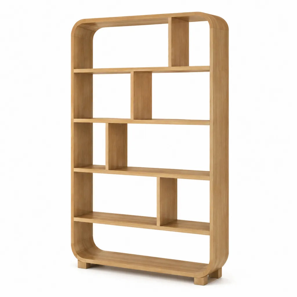 Libreria a giorno 5 ripiani in bambu multistrato rettangolare arrotondata naturale 80 x 30 x 180 cm