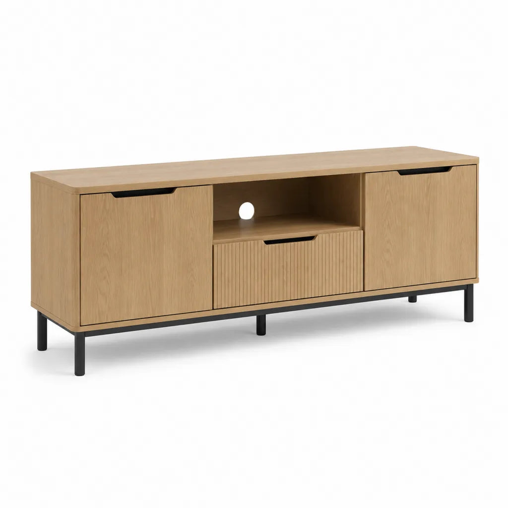 Mobile TV con 2 ante e cassetto 140 x 40 x 60 cm in pannelli di particelle effetto rovere rettangolare naturale
