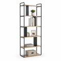 Libreria a 6 ripiani 60 x 30 x 180 cm in pannelli di truciolare rovere chiaro e acciaio nero