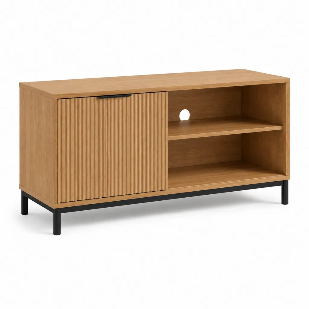 Mobile TV con anta scorrevole in MDF effetto rovere 120 x 40 x 65 cm