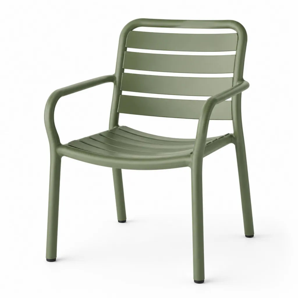 Poltrona da giardino impilabile in polipropilene verde oliva 55 x 57 x 82 cm