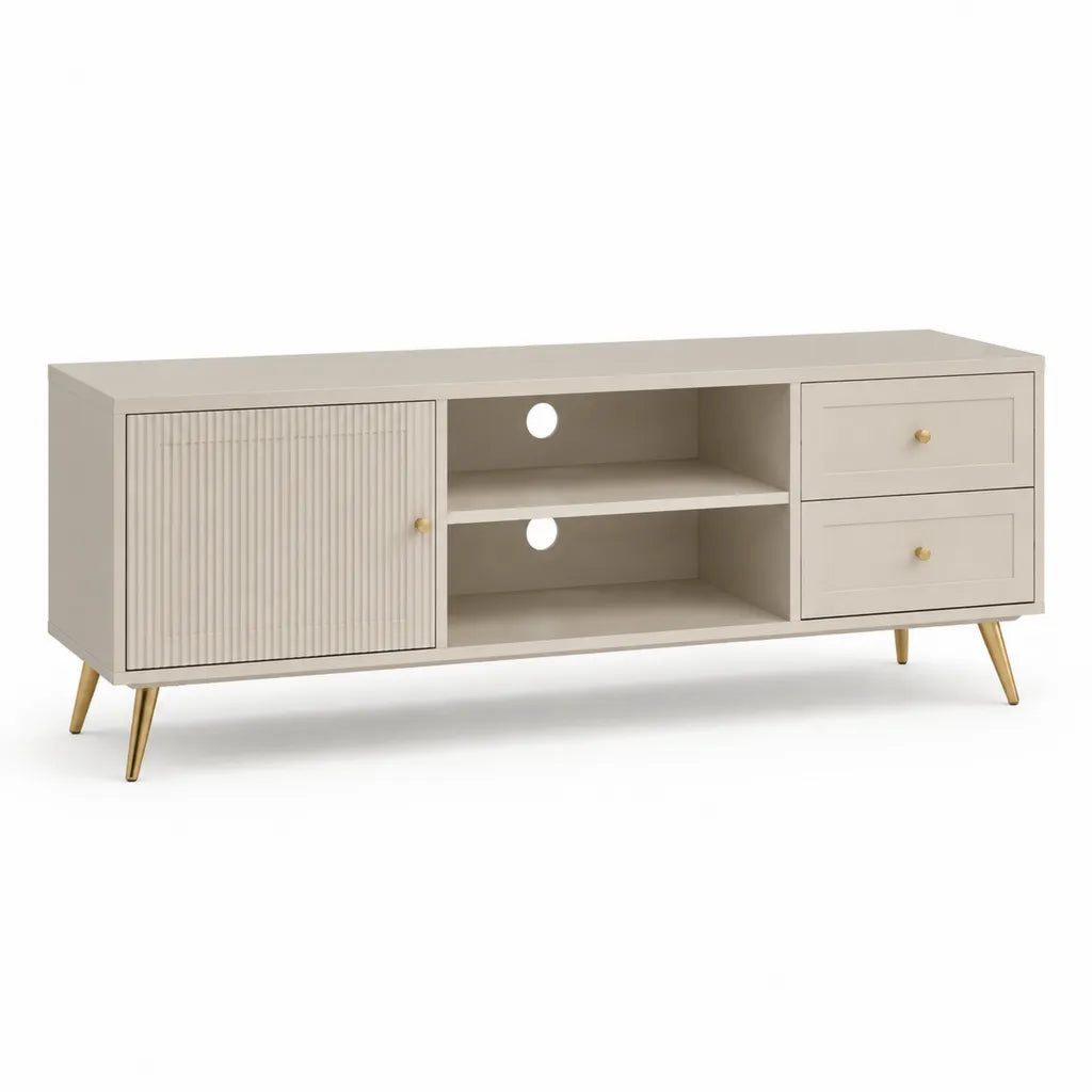 Mobile TV basso con 2 cassetti e anta in MDF beige 160 x 40 x 60 cm