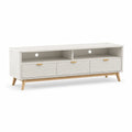 Mobile TV con 3 ante e 2 vani in MDF bianco con gambe in legno massello 160 x 40 x 55 cm